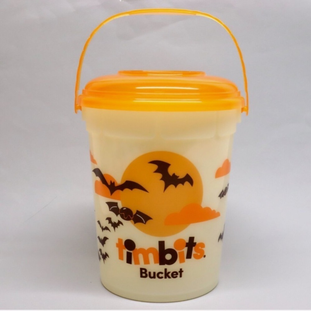 2023 Tim Hortons Halloween Timbits Bucket Glow In The Dark Orange Lid Donuts